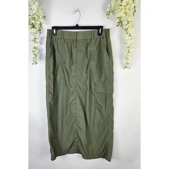 New OFFLINE By Aerie Cargo Maxi Skirt Large Sage Green Utility Pocket Streetwear - Picture 2 of 14